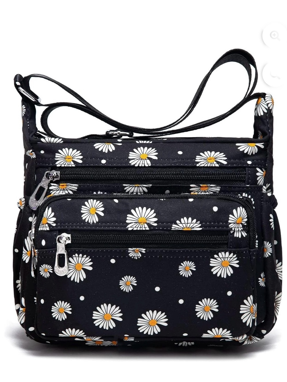 Suoyate Black Daisy Crossbody Bag with Adjustable Strap